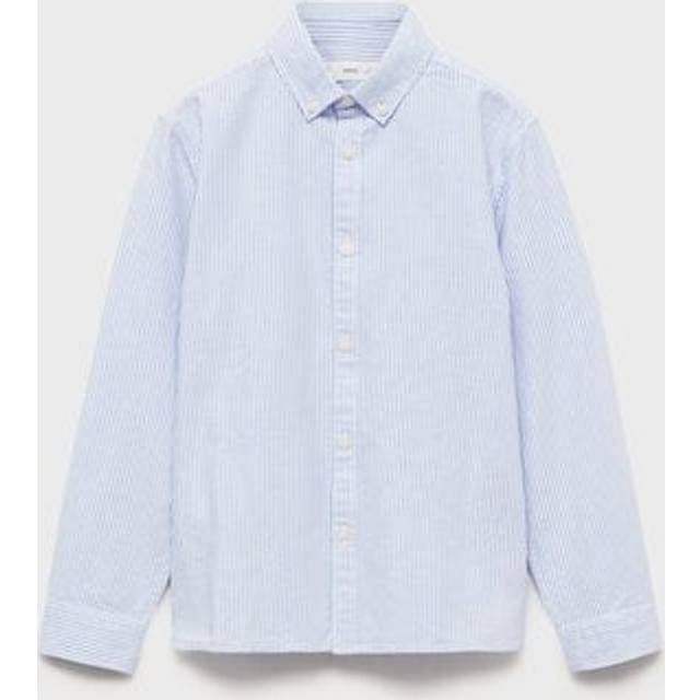 Mango Kids' Stripe Cotton Oxford Shirt, Blue/White