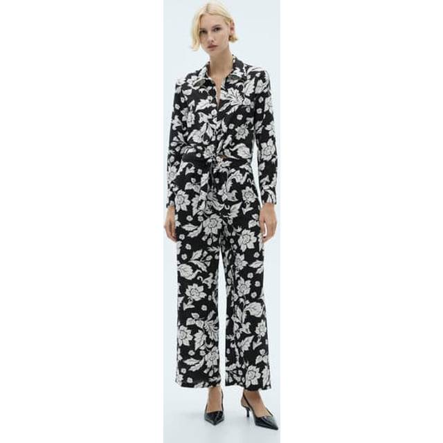 Floral print straight trousers black - Woman - L - MANGO - Black
