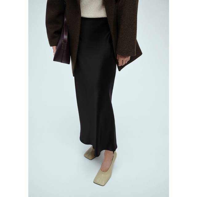 MANGO Midi Satin Skirt Dam Maxikjolar Stl. M - Från Magasin - Black (M)