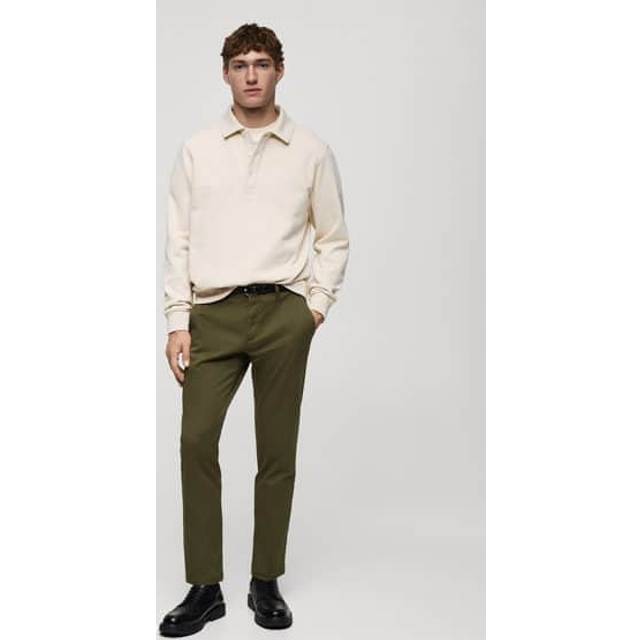 Mango Cotton Blend Twill Tapered Chinos, Khaki