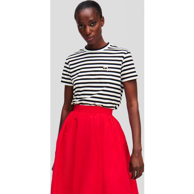 Karl Lagerfeld for woman. A1W17099 Black, white striped T-shirt (S), Casual, Cotton, Short sleeve