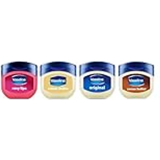 Vaseline Fuktgivande Lip Therapy-läppbalsamset med rosy, crème brûlée, original och cocoa butter (läppbalsam i set om 4)