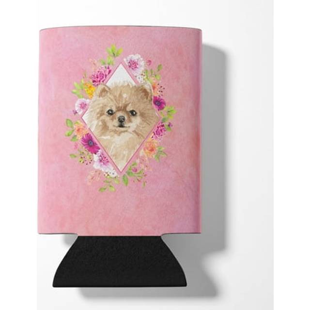 """""Caroline's Treasures CK4219CC Pomeranian Pink Flowers Can or Bottle Hugger cold-beverage-koozies  12 oz  Multicolor"""""