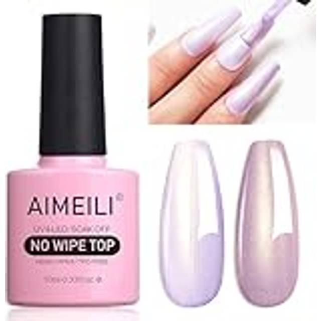 Pearl Glitter Top Coat Gel Polish, Micro Aurora Glitter Gel Polish Clear Gel Top Coat No Wipe UV LED Soak Off, Rainbow Shimmer Nail Art Top Gel, High