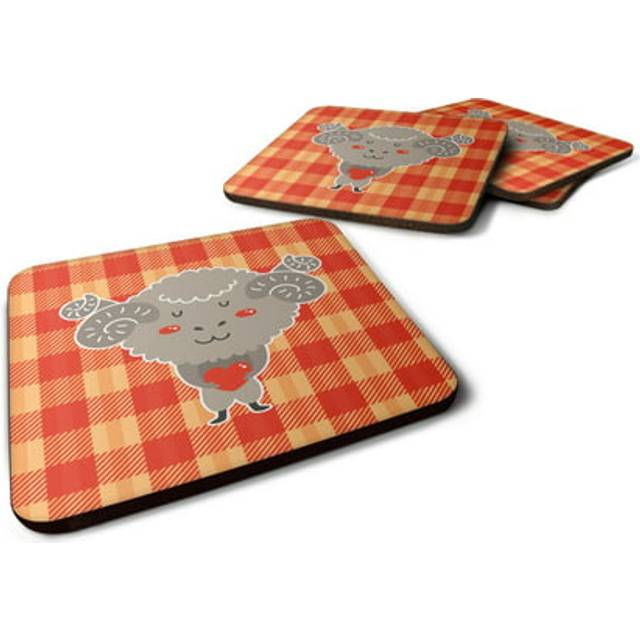 """""Caroline's Treasures Ram with A Heart Foam Coaster Set of 4  3.5  Multicolor"""""