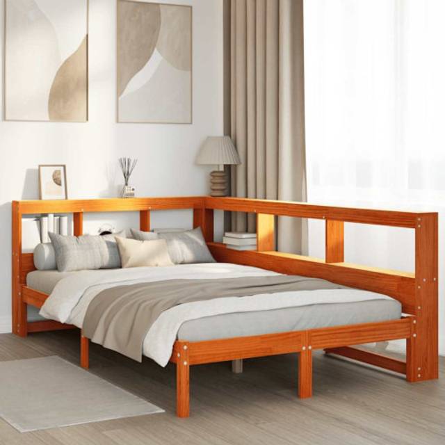vidaXL Bookcase Bed without Mattress Wax Brown 135x190 cm Solid Wood Pine