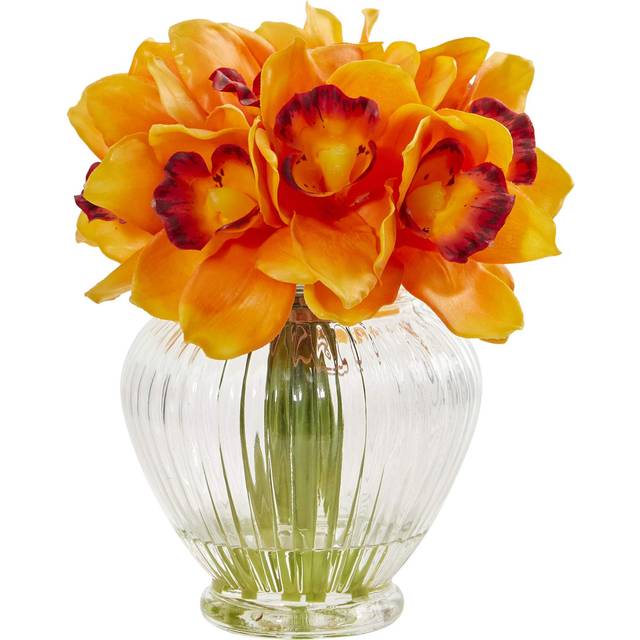 Nearly Natural Cymbidium Orchid Artificial Arrangement in Glass Vase