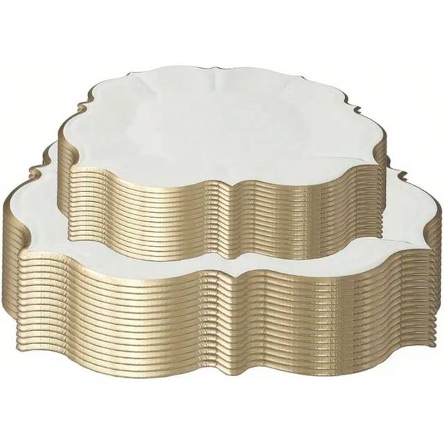 SHEIN 60pcs White Golden Foil Disposable Paper Plates For Party/Wedding/Anniversary 30 Lunch Plates And 30 Dessert/Salad Plates