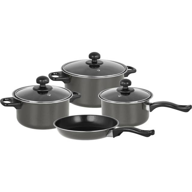 Gr8 Home Non Stick 7 Pcs Cookware Set With Lids, Grey