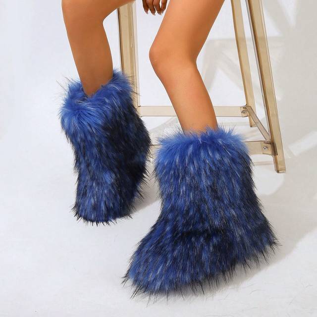 SHEIN Fluffy Long Boots For Women, Warm & Non-Slip Winter Mid-Calf Snow Boots, Fashionable