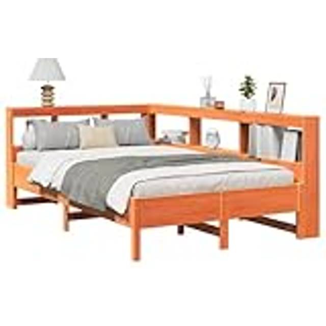 vidaXL Bookcase Bed without Mattress Wax Brown 120x200 cm Solid Wood Pine bed