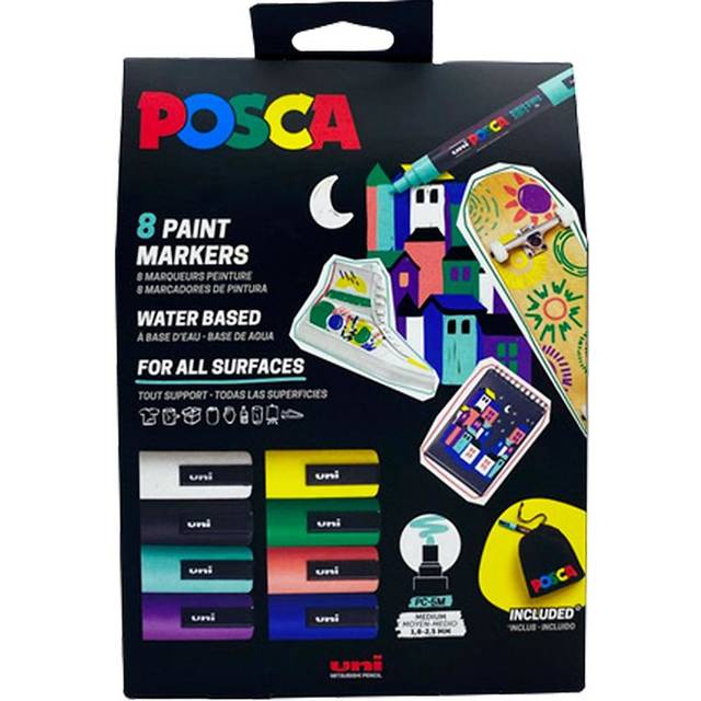 POSCA Markers - PC-5M - Set of 8 Paint Markers + Carrying Pouch