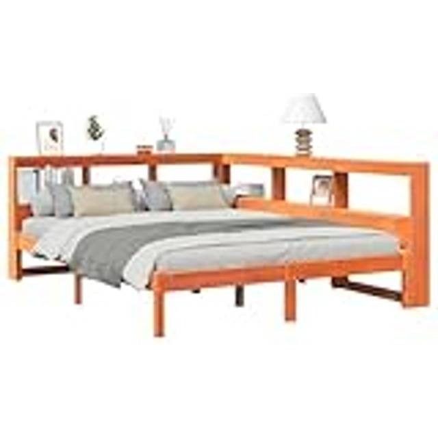 vidaXL Bookcase Bed without Mattress Wax Brown 160x200 cm Solid Wood Pine