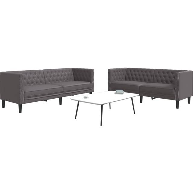 Soffgrupp chesterfield 2 delar grå konstläder