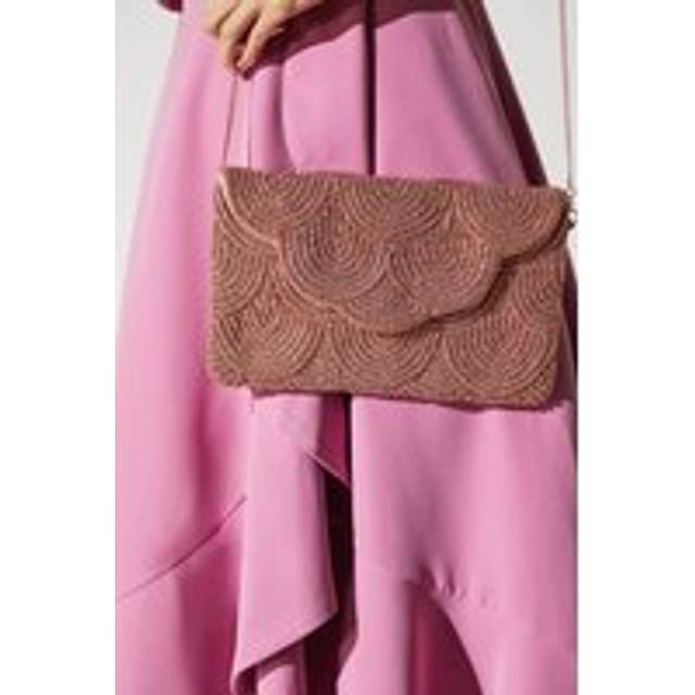 Pearl Beaded Scallop Clutch Bag With Shoulder Strap - Pink - One Size