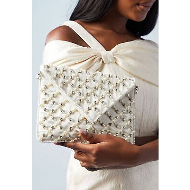 Bridal Beaded Envelope Clutch Bag With Shoulder Strap - Ivory - One Size