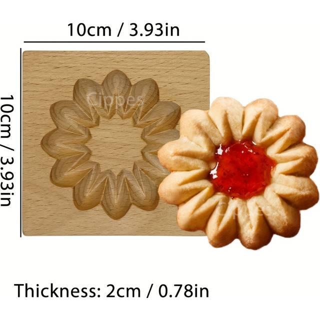 TEMU Cippes Wooden Cookie Cutter Mold, 3d Heart Daisy Snow Patterns, Diy Biscuit Stamp , Embossing Craft Decorating Baking Tool, Ideal For Thanksgiving, Christmas, Valentine's Day, Day