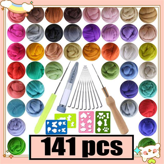 TEMU 141pcs Needle Felting Kit, 42 Colors Roving Set, Starter Craft Supplies With Felting Tools & Instructions, Felted Animal Crafting, Fabric Decoration Accessories