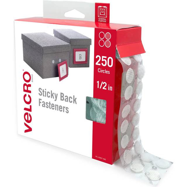 VELCRO Brand Dots with Adhesive | 250pk  White | Small 1/2 Inch Circles | Sticky Back Round Dots for Secure Mounting in Office  School or Home (VEL-30