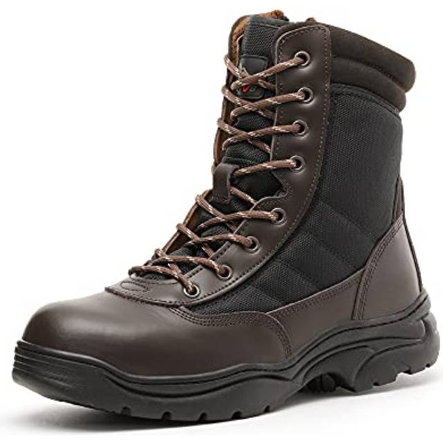 NORTIV 8 Steel Toe Boots For Men Anti-Slip Military Tactical Work Boots Dark brown Size 10 M US Trooper-Steel