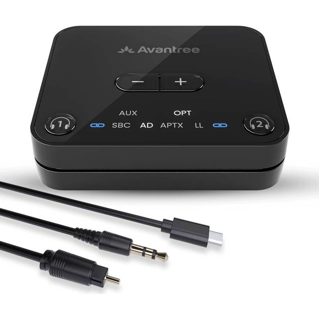 Avantree Audikast 3 Bluetooth 5.3-sändare för TV med optisk ljudport eller AUX, aptX-Adaptive och låg latens, Dual Link
