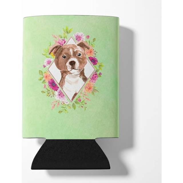 """""Caroline's Treasures CK4368CC Staffie Bull Terrier Green Flowers Can or Bottle Hugger cold-beverage-koozies  12 oz  Multicolor"""""