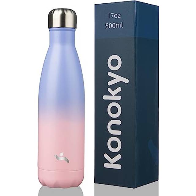 Konokyo Insulated Water Bottles 17 oz Double Wall Stainless Steel Vacumm Metal Flask for Sports Travel Pastel Sunset