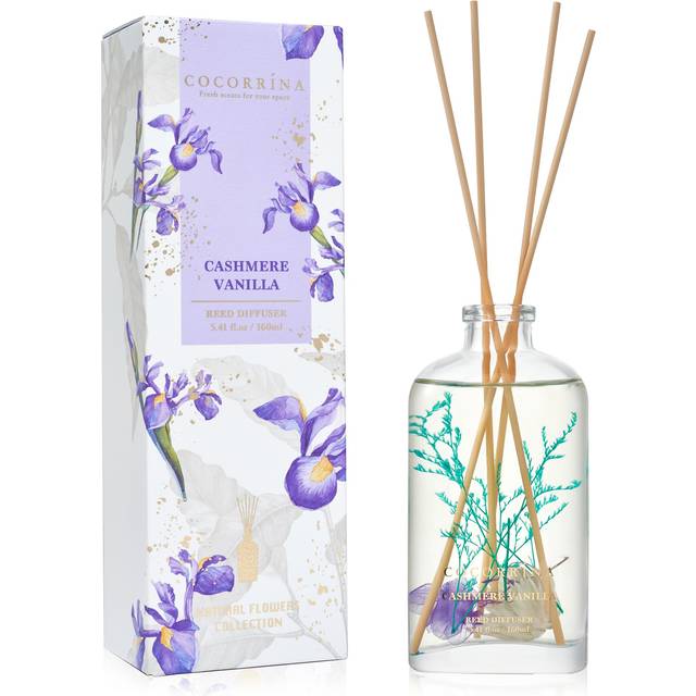 COCORR?NA Reed Diffuser  Cashmere Vanilla 5.41 oz Flower Reed Diffuser Set with Sticks  Bedroom Bathroom Shelf Decor (Scented Blooms Collection)