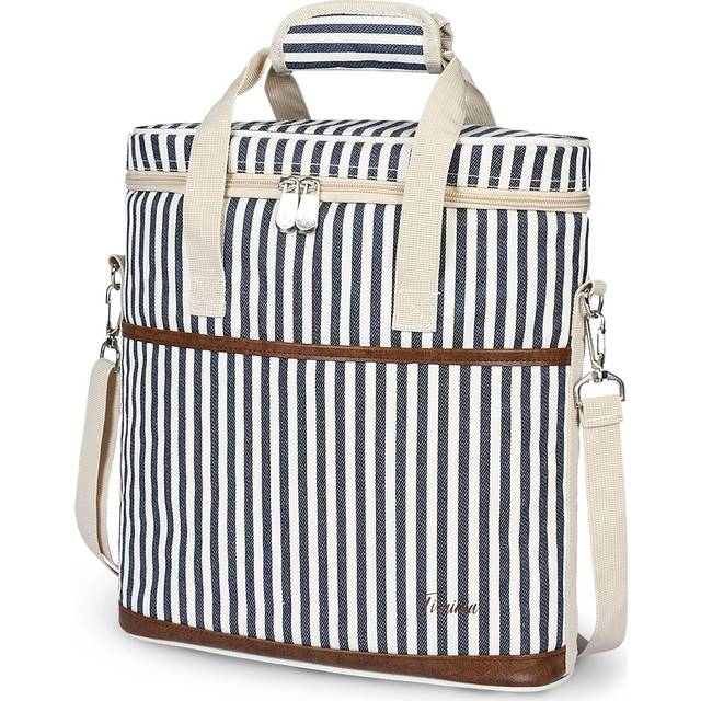 Tirrinia Insulated Wine Gift carrier - 3 Bottle Travel Padded Wine Carry Cooler Tote Bag with Handle and Adjustable Shoulder Strap  Stripe