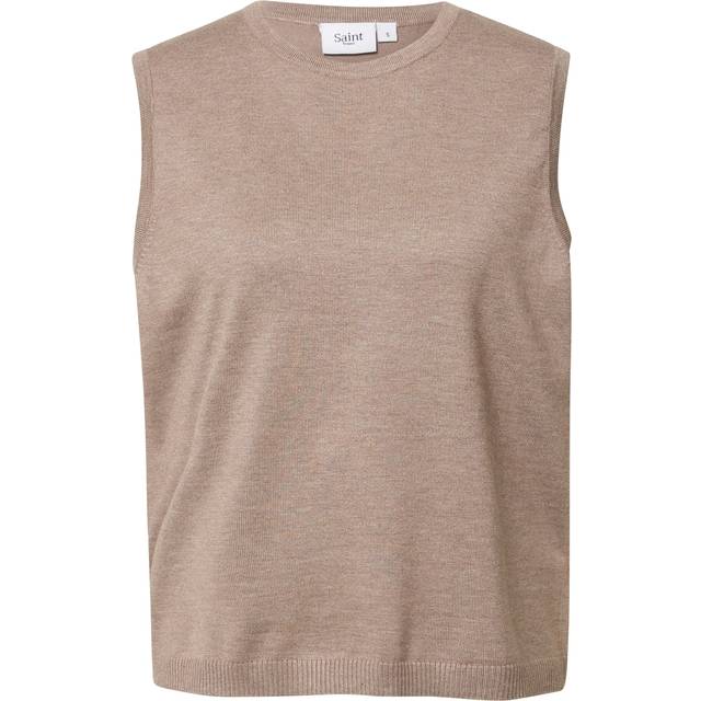 Saint Tropez, Round-neck Knitwear, female, Gray, XL, Light Knit Vest Atmos Melange