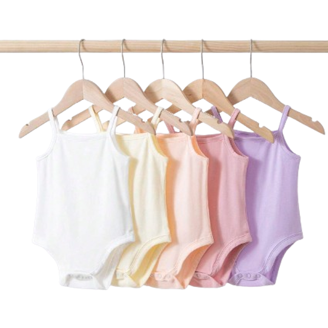 SHEIN 5pcs Baby Girl&#39;s Simple Knitted Solid Color Romper Bodysuit Set, Comfortable Strappy And Snap Crotch Design, Suitable For Summer