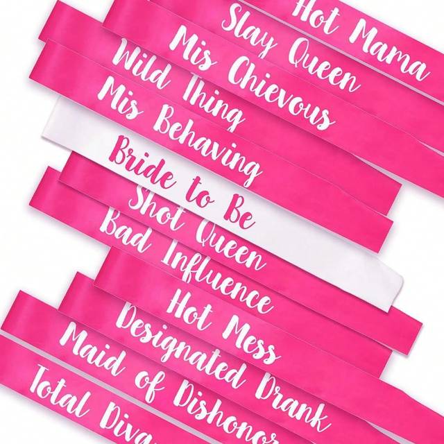 SHEIN 12Pcs Bachelorette Sashes Hot Pink, Bride To Be Sash Maid Of Honor Bridesmaid Sash For Bridal Shower Hen Party Wedding Party,Christmas