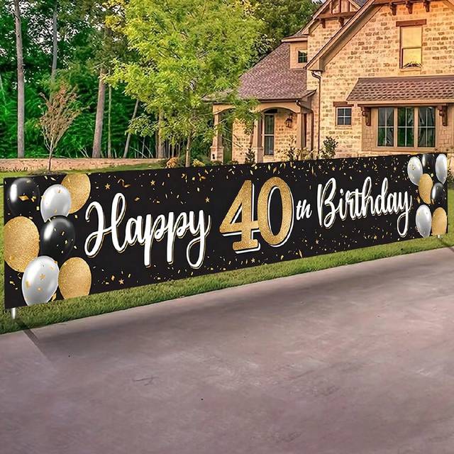 SHEIN 16 18 20 21 30 40 50 60 70 80 90 100 Birthday Banner, Shiny Black & Gold Age Flag Background For 10th To 100th Birthday Party Decorations, Suitable Fo