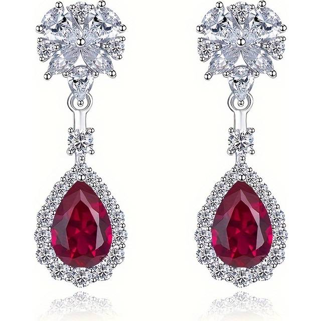 TEMU Exquisite Flower Inlay Zirconia Earrings Elegant Jewelry Banquet Ear Ornaments