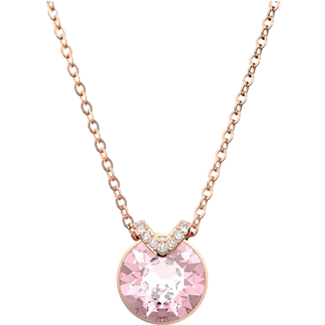Bella V pendant, Round cut, Pink, Rose gold-tone plated