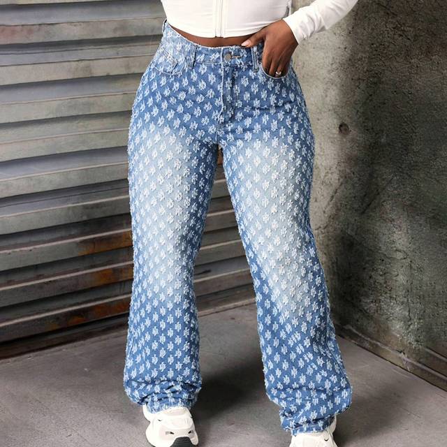 SHEIN Women Casual Washed Crochet Straight-Leg Jeans