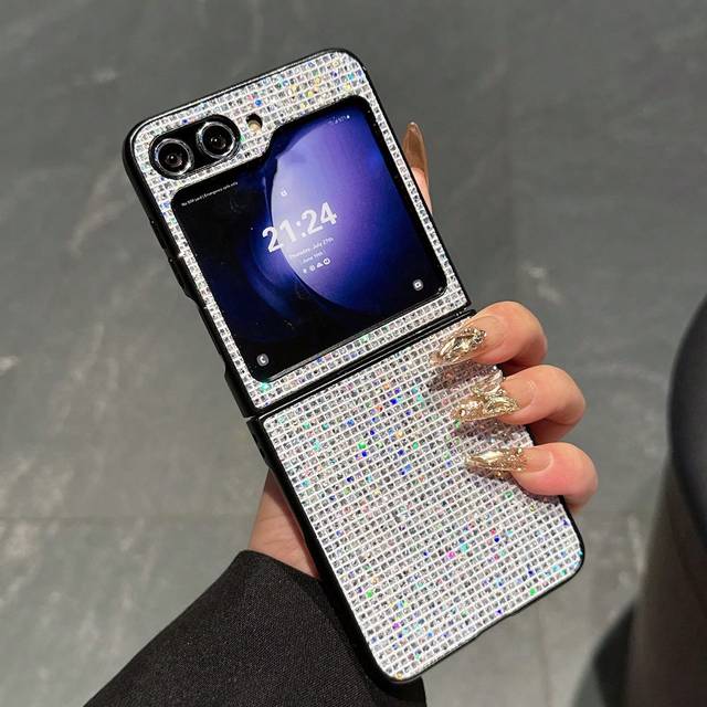 SHEIN Glitter Adhesive Phone Case With Thermal Lining Compatible With Samsung Galaxy Z Flip3, Z Flip4, Z Flip5, Z Flip6, Z And Razr 40, 50, 60 Ultra