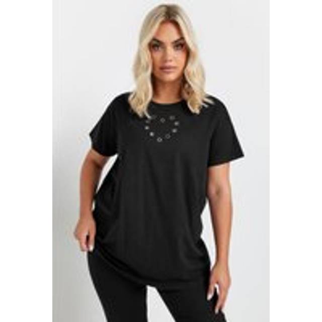 Yours Curve Black Eyelet Heart Tshirt, Women's Curve & Plus Size, Yours - 34-36