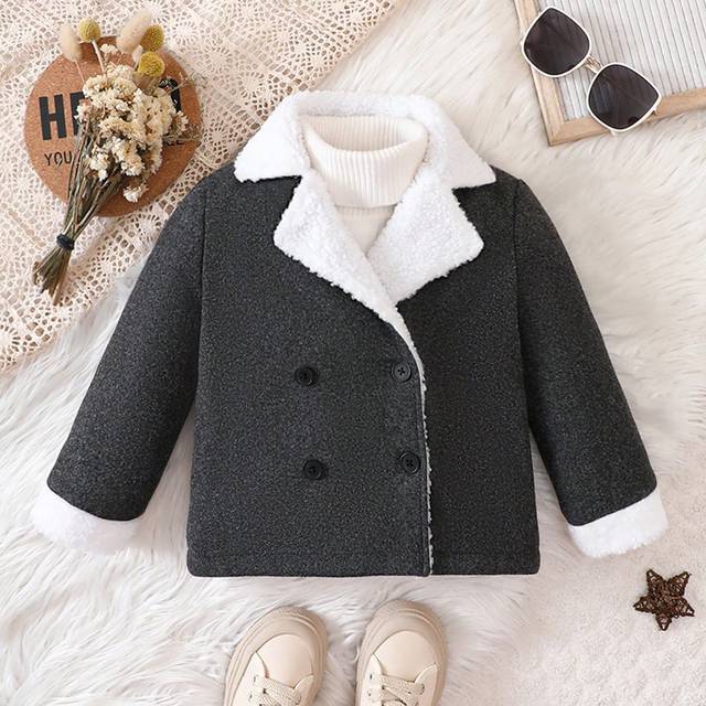 SHEIN Young Boy Double Breasted Teddy Lined Borg Collar Overcoat Without Sweater
