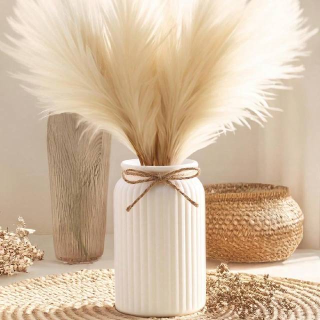 SHEIN 1PC Shatterproof Faux Ceramic Plastic Vase, Modern Minimalist Home Decor, Striped Detailing, Multi-Functional Decorative Flower Vase For Living Room,