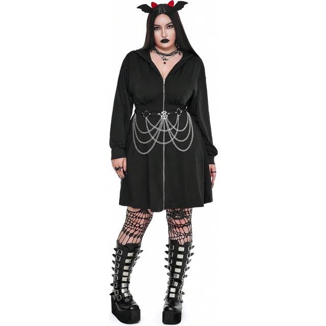 Whyspr Goth Punk Plus Size Women Gothic Punk Style Dark Demon Print Waist Slimming Mini Dress