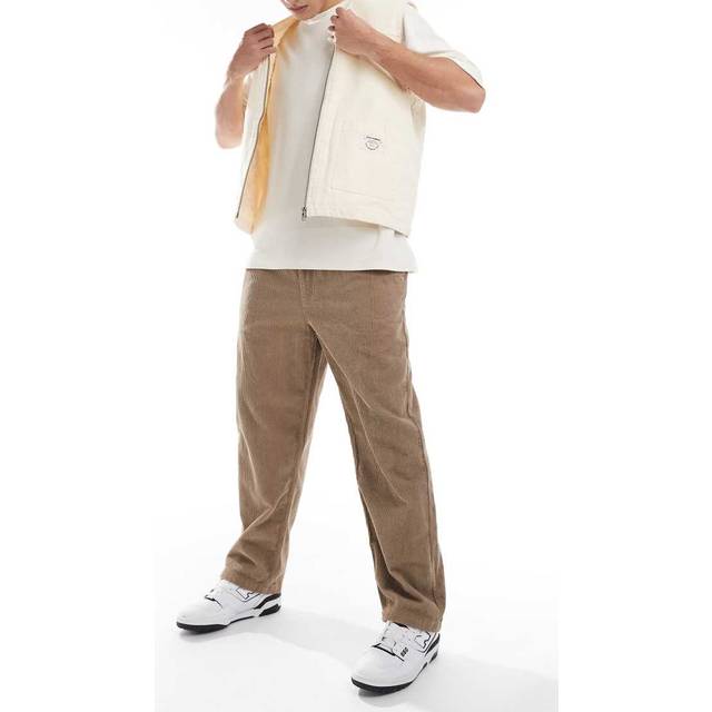 Pull&Bear – Beige manchesterbyxor med vida ben-Naturlig