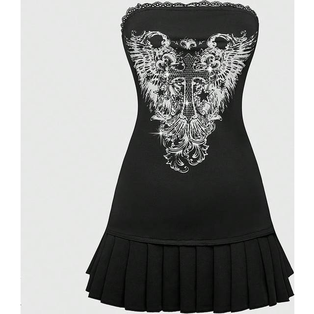 ROMWE Y2K Cross Print Tube Top Mini Dress