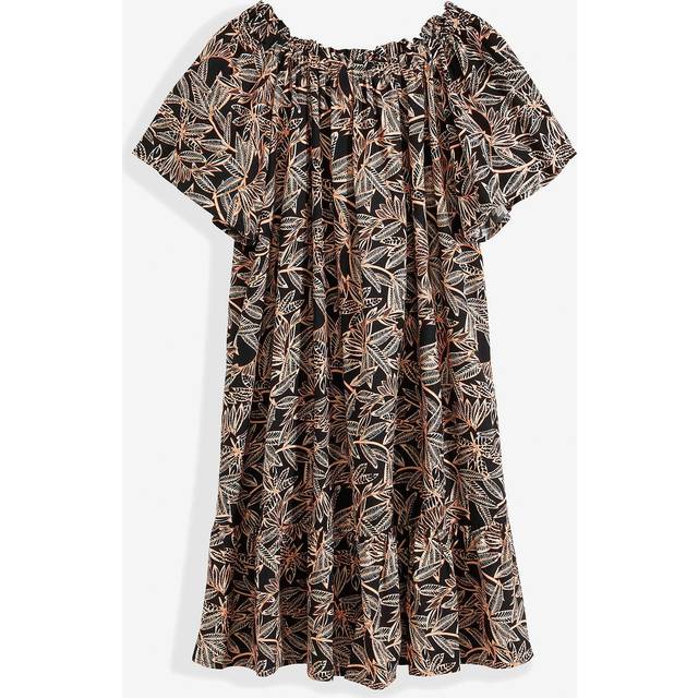 bonprix Sustainable Floral Print Off The Shoulder Dress - Black Print