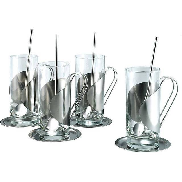 bar@drinkstuff Irish Coffee Glass Complete Gift Set with Set of 4 Glasses, Coasters & Spoon Stirrers Irish Coffee Glasses 10oz/280ml | Stainless...