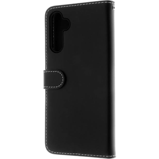 Insmat Exclusive - Vikbart fodral för mobiltelefon - läder, kartong+papper+aluminiumfolie, hållare av termoplastiskt polyuretan (TPU), bomullssömmar - svart - för Samsung Galaxy A25