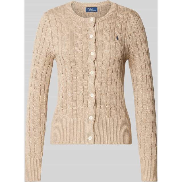 Cable Knit Logo Cardigan - LIGHT SADDLE HEATHER - All-American label Polo Ralph Lauren is defined by its preppy aesthetic. Built on the brand's sporting heritage with East Coast inspired design, each collection is brimming with clean cuts, signature motifs and, of course, that pony logo.