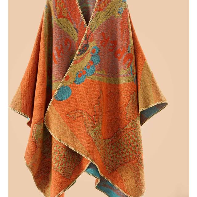 TEMU Plus Size Women's Fish Print Shawl Collar Cardigan, V-neck, Stretch Knit, Asymmetrical, Open Front, Autumn/, Polyester, Striped Pattern, Oversized Sweater