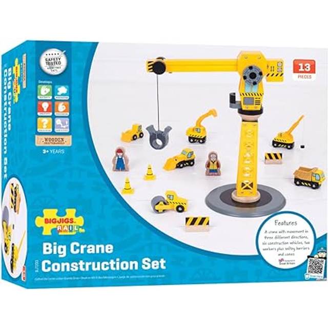 Bigjigs Toys Bigjigs Rail Wooden Yellow Crane Construction Set, Yellow