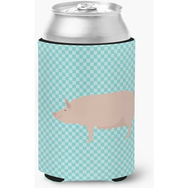 """""Caroline's Treasures English Large White Pig Blue Check Decorative Can Hugger  Multicolor"""""